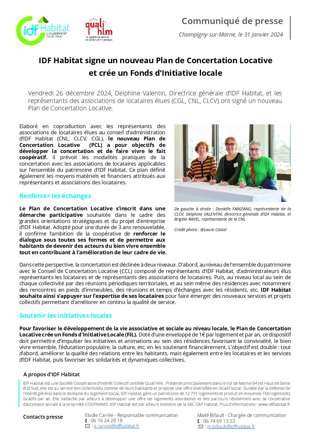 CP_IDF Habitat signe un nouveau Plan de Concertation Locative